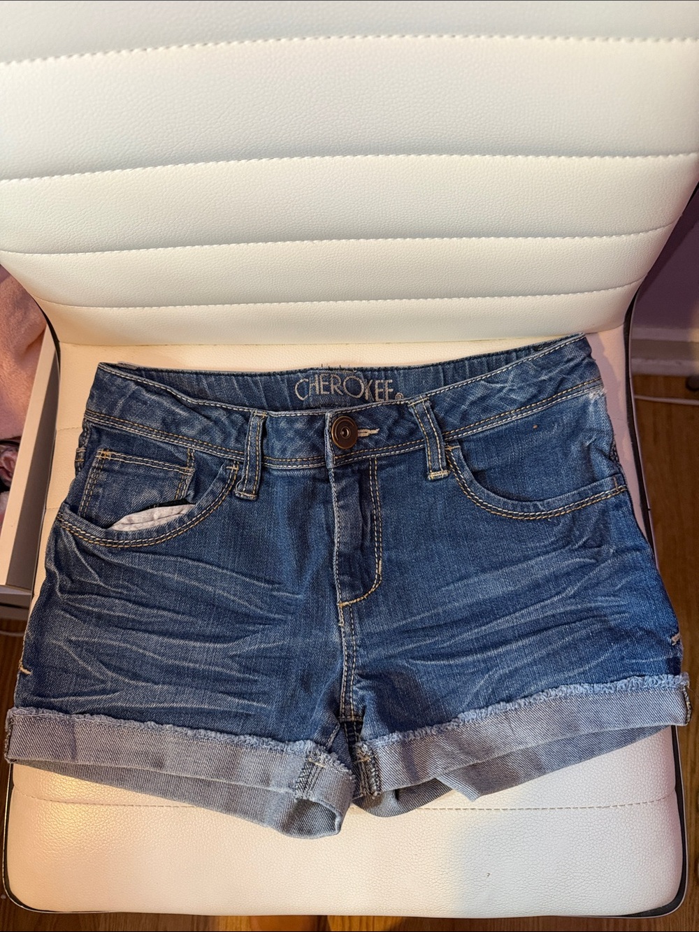 Cherokee Dark Blue Denim Roll-Cuff Jean Shorts